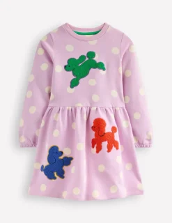 Dresses-Boden Joan Boucle Appliqué Dress-Sugared Lilac Spot Dogs SugaredLilacSpotDogs