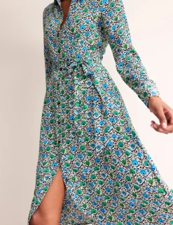 Petite Dresses | Midi-Boden Kate Midi Shirt Dress-Aquamarine, Enchanting Bloom Aquamarine,EnchantingBloom