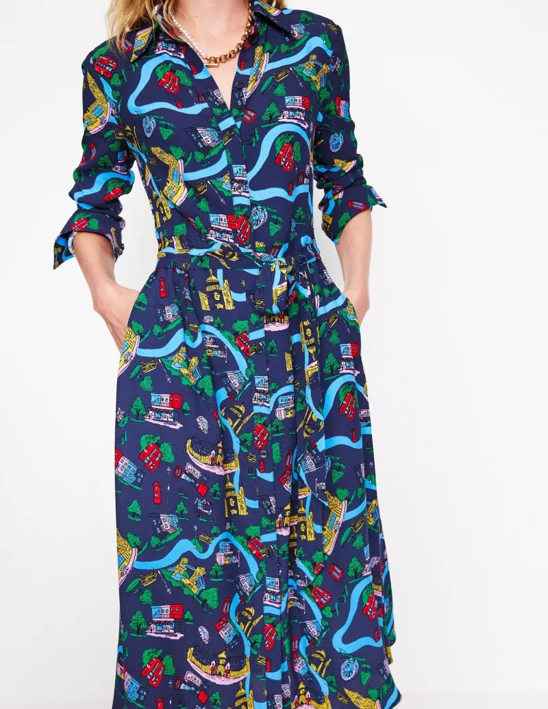 Petite Dresses | Midi-Boden Kate Midi Shirt Dress-French Navy, London Town FrenchNavy,LondonTown