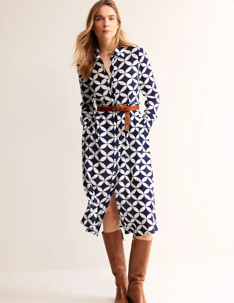 Petite Dresses | Midi-Boden Kate Midi Shirt Dress-French Navy, Diamond Terrace FrenchNavy,DiamondTerrace
