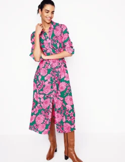 Petite Dresses | Midi-Boden Kate Midi Shirt Dress-Green, Blossom Cascade Green,BlossomCascade