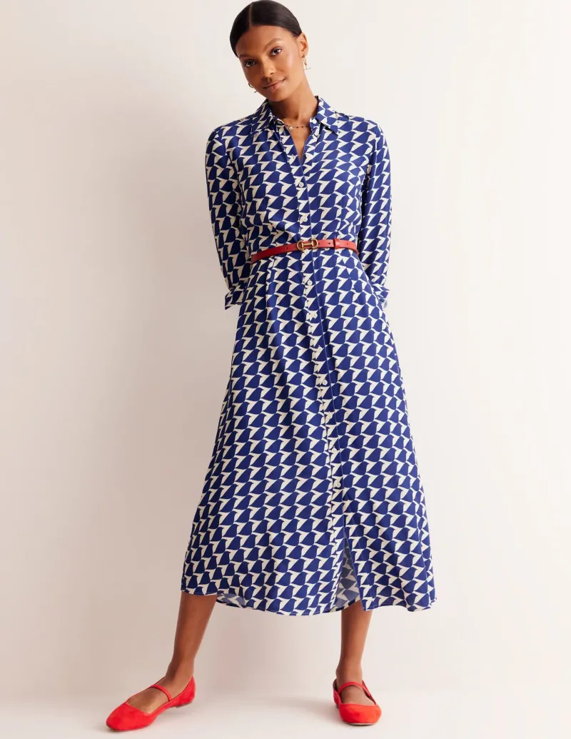 Petite Dresses | Midi-Boden Kate Midi Shirt Dress-Mazarine Blue, Birdie MazarineBlue,Birdie