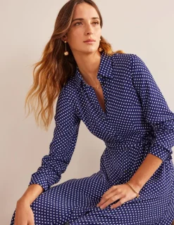 Petite Dresses | Midi-Boden Kate Midi Shirt Dress-Navy, Dotty Navy,Dotty