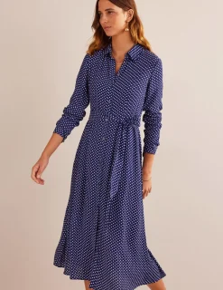 Petite Dresses | Midi-Boden Kate Midi Shirt Dress-Navy, Dotty Navy,Dotty