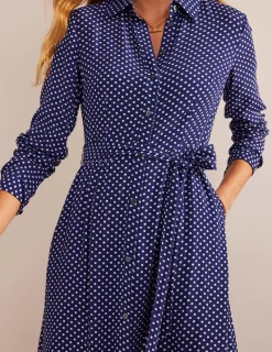 Petite Dresses | Midi-Boden Kate Midi Shirt Dress-Navy, Dotty Navy,Dotty