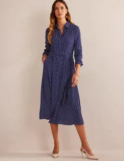 Petite Dresses | Midi-Boden Kate Midi Shirt Dress-Navy, Dotty Navy,Dotty