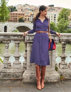 Petite Dresses | Midi-Boden Kate Midi Shirt Dress-Navy, Dotty Navy,Dotty