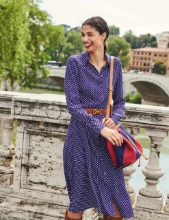 Petite Dresses | Midi-Boden Kate Midi Shirt Dress-Navy, Dotty Navy,Dotty