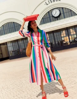 Petite Dresses | Midi-Boden Kate Midi Shirt Dress-Rainbow Stripe RainbowStripe