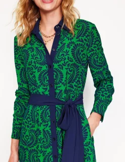 Petite Dresses | Midi-Boden Kate Midi Shirt Dress-Rich Emerald, Decorative Flora RichEmerald,DecorativeFlora