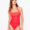 Swimwear-Boden Kythira Ruched Swimsuit- Red