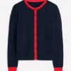 Sweaters & Cardigans-Boden Lara Relaxed Cotton Cardigan-Navy, Poppy Red Navy,PoppyRed