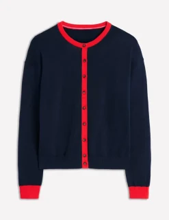 Sweaters & Cardigans-Boden Lara Relaxed Cotton Cardigan-Navy, Poppy Red Navy,PoppyRed