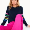 Sweaters & Cardigans-Boden Lara Relaxed Cotton Jumper-Navy Rainbow Sleeve Stripe NavyRainbowSleeveStripe