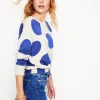 Sweaters & Cardigans-Boden Lara Relaxed Cotton Jumper-Ivory/ Bright Blue Spot Ivory/BrightBlueSpot