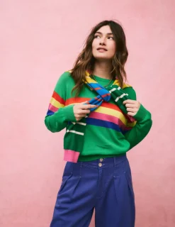 Sweaters & Cardigans-Boden Lara Relaxed Cotton Jumper-Bright Green Chest Stripe BrightGreenChestStripe