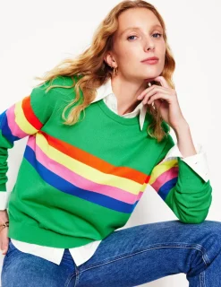 Sweaters & Cardigans-Boden Lara Relaxed Cotton Jumper-Bright Green Chest Stripe BrightGreenChestStripe
