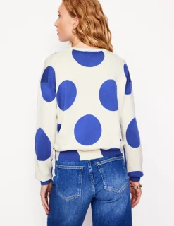 Sweaters & Cardigans-Boden Lara Relaxed Cotton Jumper-Ivory/ Bright Blue Spot Ivory/BrightBlueSpot