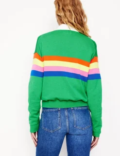 Sweaters & Cardigans-Boden Lara Relaxed Cotton Jumper-Bright Green Chest Stripe BrightGreenChestStripe