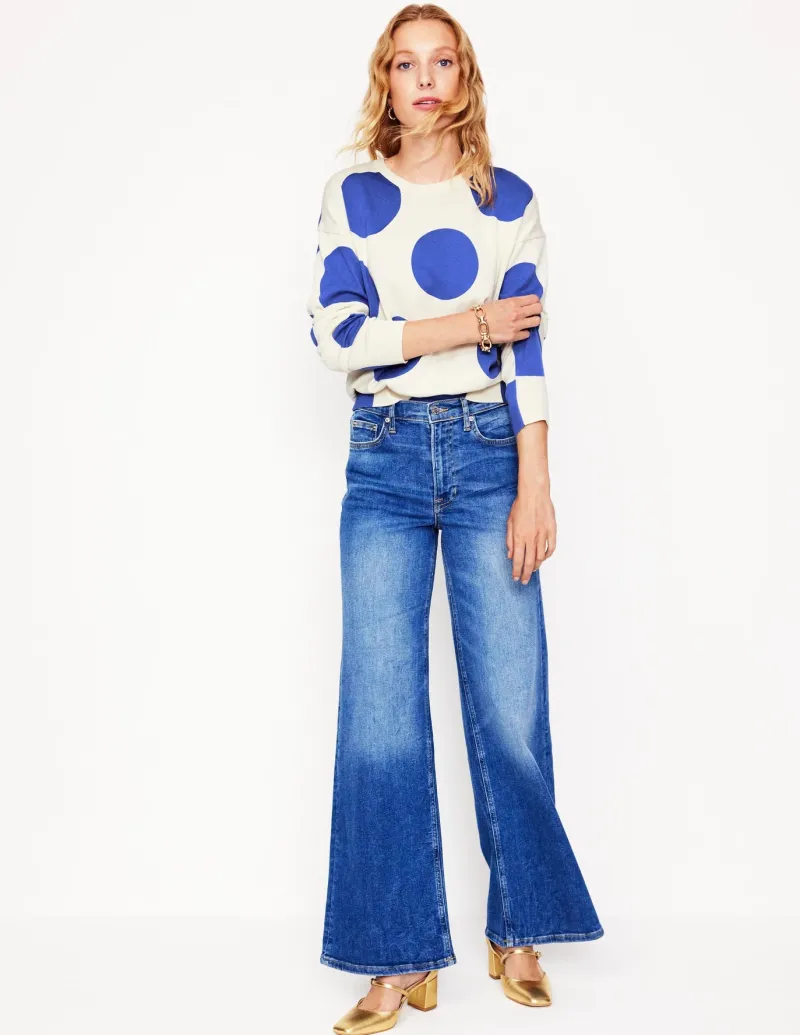 Sweaters & Cardigans-Boden Lara Relaxed Cotton Jumper-Ivory/ Bright Blue Spot Ivory/BrightBlueSpot