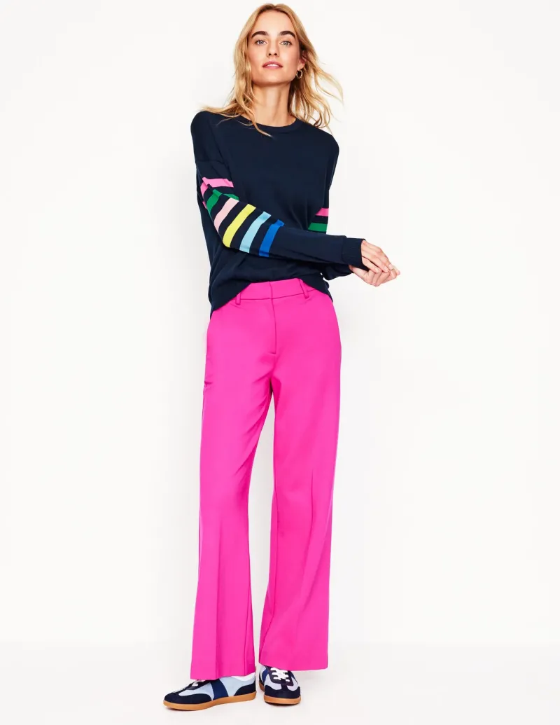 Sweaters & Cardigans-Boden Lara Relaxed Cotton Jumper-Navy Rainbow Sleeve Stripe NavyRainbowSleeveStripe
