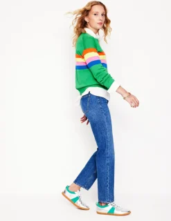 Sweaters & Cardigans-Boden Lara Relaxed Cotton Jumper-Bright Green Chest Stripe BrightGreenChestStripe