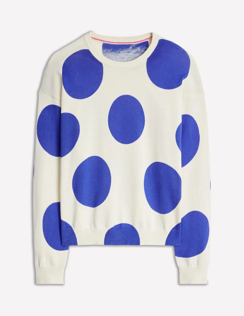 Sweaters & Cardigans-Boden Lara Relaxed Cotton Jumper-Ivory/ Bright Blue Spot Ivory/BrightBlueSpot
