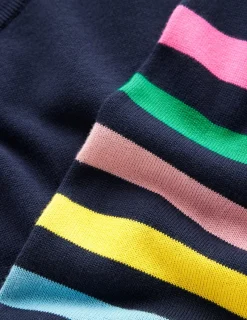 Sweaters & Cardigans-Boden Lara Relaxed Cotton Jumper-Navy Rainbow Sleeve Stripe NavyRainbowSleeveStripe