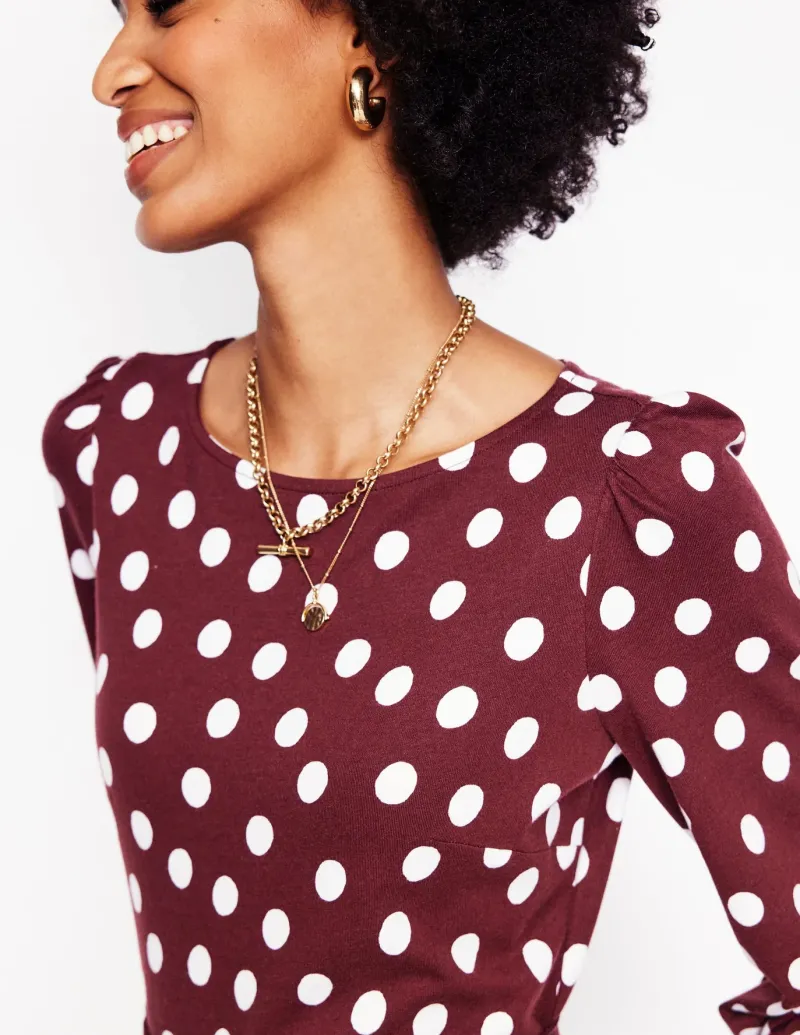Dresses & Jumpsuits | Midi-Boden Leandra Jersey Midi Dress-Chestnut, Abstract Dot Chestnut,AbstractDot