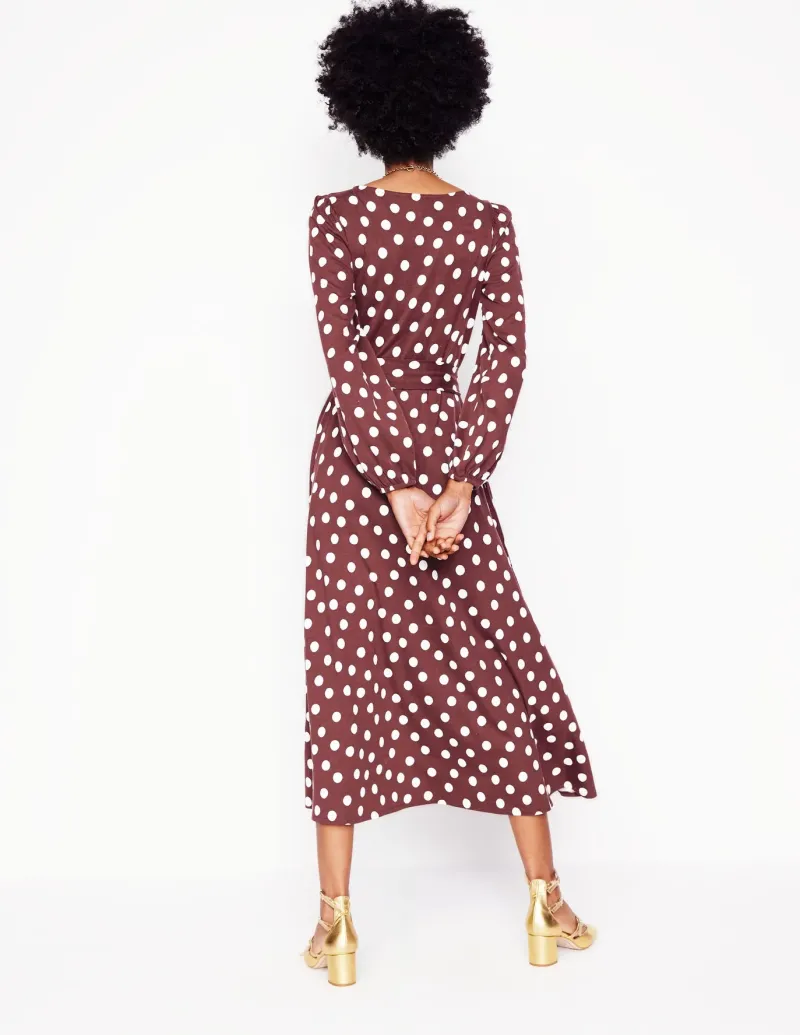 Dresses & Jumpsuits | Midi-Boden Leandra Jersey Midi Dress-Chestnut, Abstract Dot Chestnut,AbstractDot