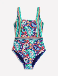 Swimwear-Boden Lefkada Square Neck Swimsuit-Multi, Meadow Paisley Multi,MeadowPaisley