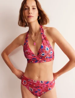Swimwear-Boden Levanzo Halter Bikini Top-Pink, Botanical Wave Pink,BotanicalWave