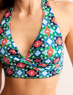 Swimwear-Boden Levanzo Halter Bikini Top-Green Tambourine, Coastal Tile GreenTambourine,CoastalTile