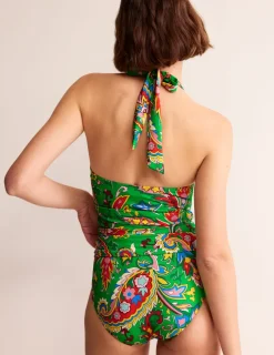 Swimwear-Boden Levanzo Halter Swimsuit-Kelly Green, Paisley Azure KellyGreen,PaisleyAzure