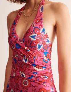 Swimwear-Boden Levanzo Halter Swimsuit-Pink, Botanical Wave Pink,BotanicalWave