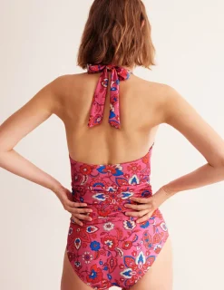 Swimwear-Boden Levanzo Halter Swimsuit-Pink, Botanical Wave Pink,BotanicalWave