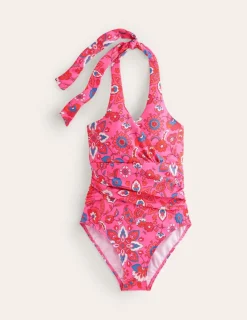 Swimwear-Boden Levanzo Halter Swimsuit-Pink, Botanical Wave Pink,BotanicalWave