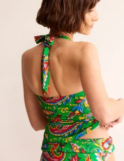 Swimwear-Boden Levanzo Halter Tankini Top-Kelly Green, Paisley Azure KellyGreen,PaisleyAzure