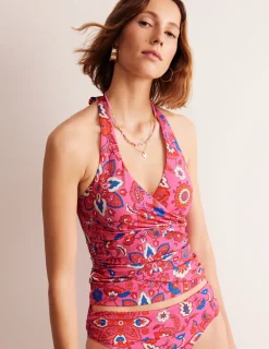 Swimwear-Boden Levanzo Halter Tankini Top-Pink, Botanical Wave Pink,BotanicalWave