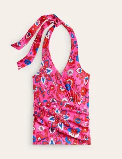 Swimwear-Boden Levanzo Halter Tankini Top-Pink, Botanical Wave Pink,BotanicalWave
