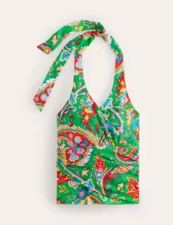 Swimwear-Boden Levanzo Halter Tankini Top-Kelly Green, Paisley Azure KellyGreen,PaisleyAzure