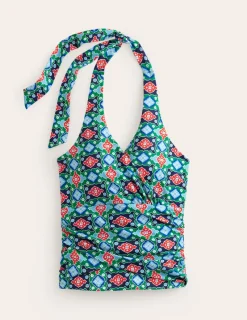 Swimwear-Boden Levanzo Halter Tankini Top-Green Tambourine, Coastal Tile GreenTambourine,CoastalTile