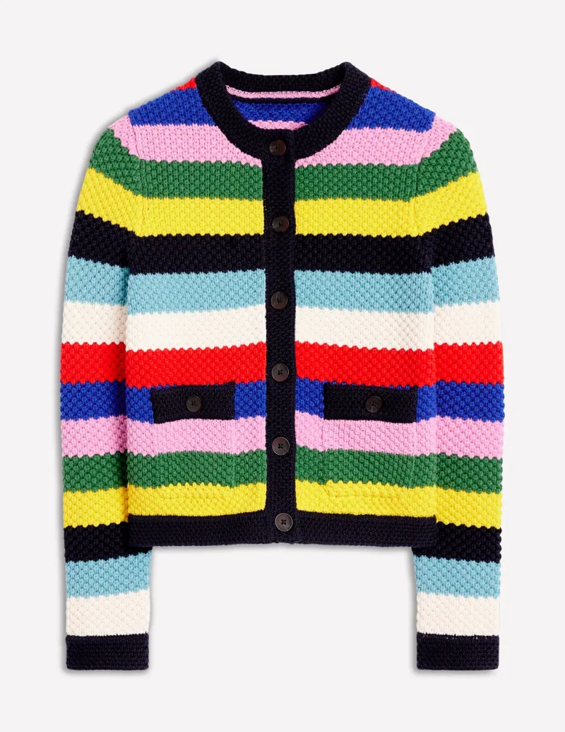 Sweaters & Cardigans-Boden Libby Knitted Jacket-Poppy Red, Blue Multi PoppyRed,BlueMulti