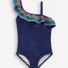 Swimwear & Beachwear-Boden Lila One Shoulder Swimsuit-College Navy Ric Rac CollegeNavyRicRac