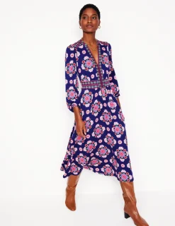 Dresses & Jumpsuits | Midi-Boden Lily Long Sleeve Midi Dress-Starboard Blue, Meadow Posy StarboardBlue,MeadowPosy