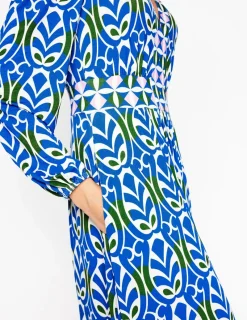 Dresses & Jumpsuits | Midi-Boden Lily Long Sleeve Midi Dress-Gallery Blue, Leaf Terrace GalleryBlue,LeafTerrace