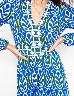 Dresses & Jumpsuits | Midi-Boden Lily Long Sleeve Midi Dress-Gallery Blue, Leaf Terrace GalleryBlue,LeafTerrace