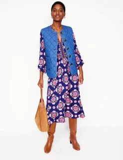 Dresses & Jumpsuits | Midi-Boden Lily Long Sleeve Midi Dress-Starboard Blue, Meadow Posy StarboardBlue,MeadowPosy