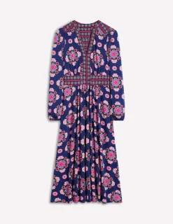 Dresses & Jumpsuits | Midi-Boden Lily Long Sleeve Midi Dress-Starboard Blue, Meadow Posy StarboardBlue,MeadowPosy