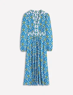Dresses & Jumpsuits | Midi-Boden Lily Long Sleeve Midi Dress-Gallery Blue, Leaf Terrace GalleryBlue,LeafTerrace